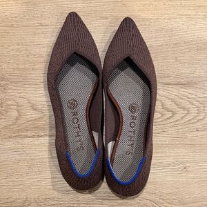 Rothy's Chocolate Brown Flats with Blue Accent
